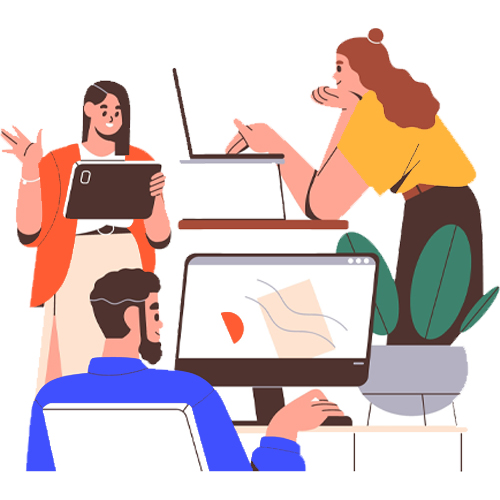 Illustration on marketing team working on project